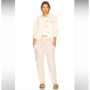 New FREE PEOPLE Women's Jolene Oversized Denim Trucker Jacket in Ecru size M